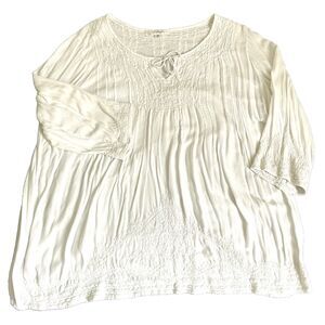 Solitaire Crochet Shirt Dress Embroidered Floral Tunic 2X Boho Peasant Hippie